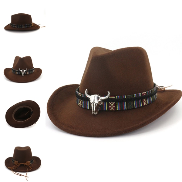 Cowboyhatt Stetson Style Summer Western Ridning Bred Brätte Cap Coffee