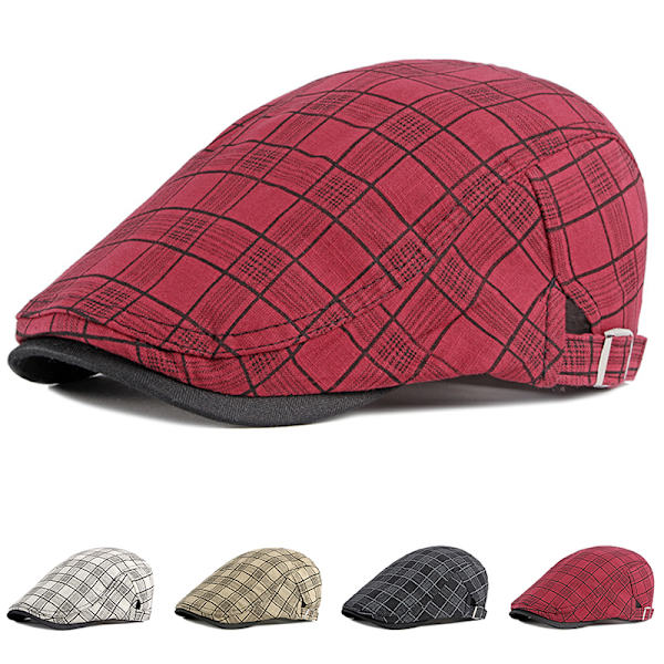Randig Lattice Basker Hat Pläd Visir Duckbill Flat Cap Khaki