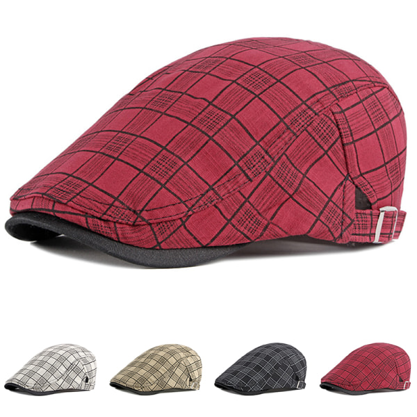 Randig Lattice Basker Hat Pläd Visir Duckbill Flat Cap Wine red