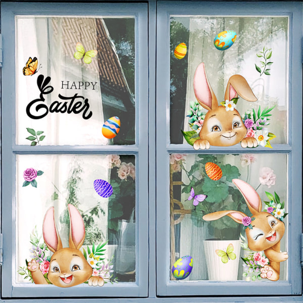 Glad påsk Fönster Klistermärken Kanin Påskägg Blommor 1PC