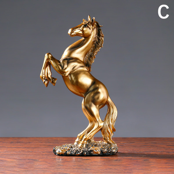 Resin Staty Gyllene Vit Svart Häst Figur Ornament Figuriner gold