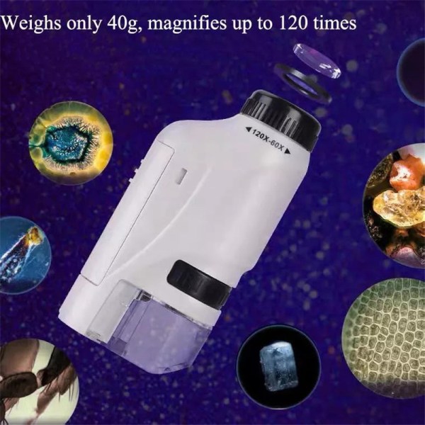 Handheld Microscope Kit Lab LED Light 60X-120X Mikroskop Blue