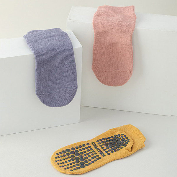 1Par Dam Anti-Slip Sock Yoga Sock Bomull Andas Kort El Gray