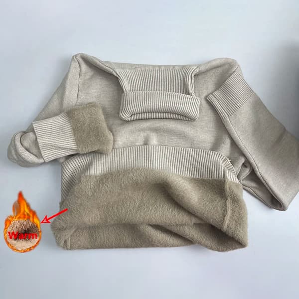Solid Color Turtleneck Plus Fleece Varm Pullover Mjuk Stickad Khaki