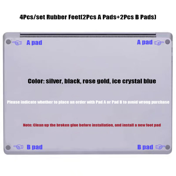 4 st gummifotsdyna för ytbehandlad bärbar dator Anti-slip pad cover Silver-1Set