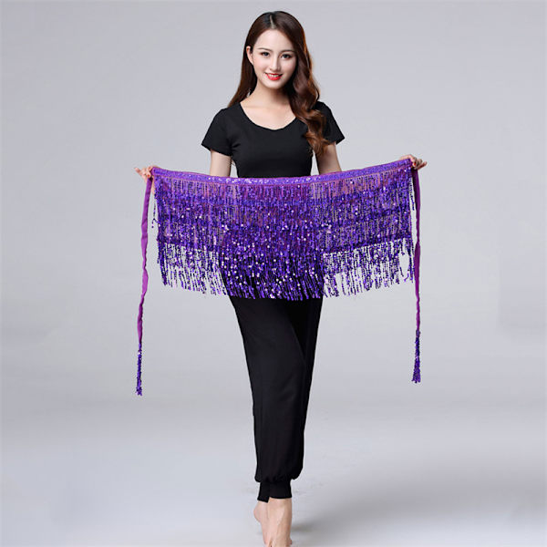 Dans Hip Kjol Paljetter Fringe Kjol Tofs Hip Scarf Purple