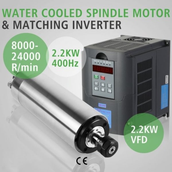 2,2 kw Cnc vattenkyld spindelmotor Er20 + 2,2 kw Vfd Inverter Vsd 220v