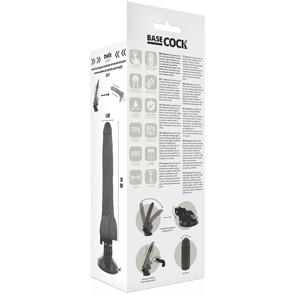 BASECOCK - REALISTISK SVART FJÄRRKONTROLLVIBRATOR MED testiklar 20 CM