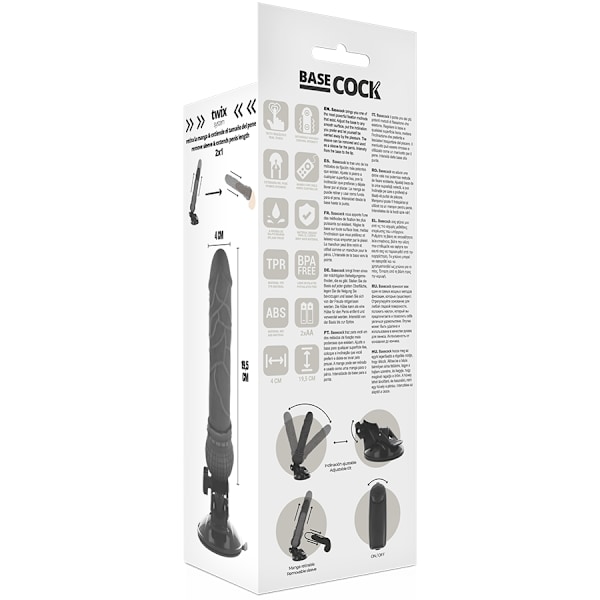 BASECOCK - REALISTISK VIBRATOR FJÄRRKONTROLL SVART 19,5 CM