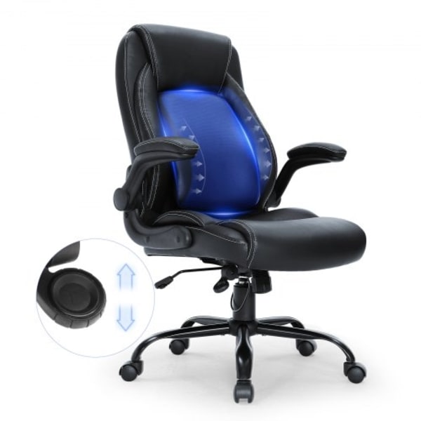 Executive Office Stol med banbrytande justerbart svankstöd, hög rygg kontorsstol i PU-läder Ergonomisk för ryggsmärtor, med vadderade uppfällbara arma