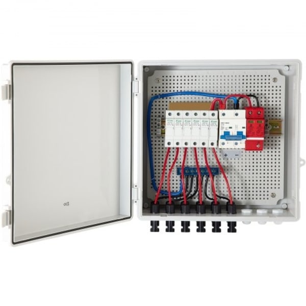 PV Combiner Box, 6-strängad, Solar Combiner Box med 15A märkströmsäkring, 125A effektbrytare, Lightning Arreste och Solar Connector, för On/Off Grid S