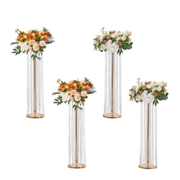 4 STK 35,43 tum/90 cm Hög Kristall Bröllop Blomsterställ, Lyxiga Centerpieces Blomvaser Kristall Guld Vas Metall, Perfekt för T-scen Bröllopsfest Cere