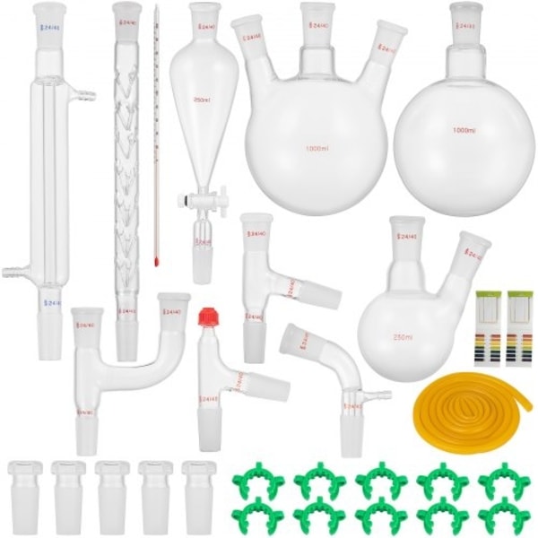 Nytt laboratorieglas 24/40 Kemi Glasvaror 29PCS Chemistry Lab Glasvaror Kit 250 1000ml för destillationer Separation Rening Syntes 24/40 29PCS