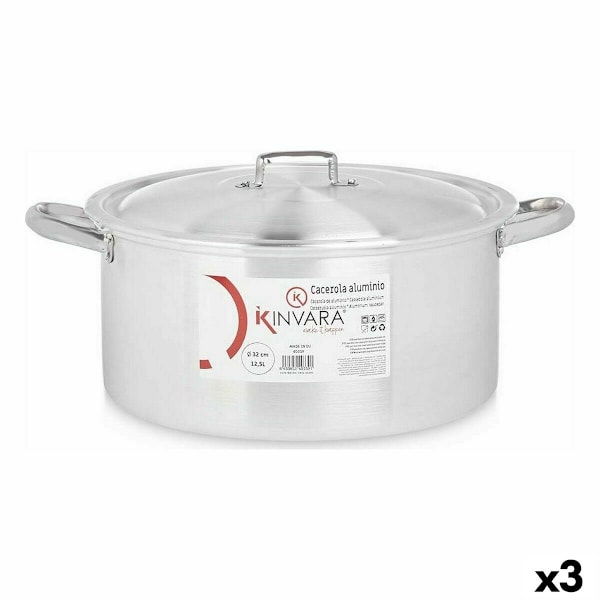 Gryta med lock Silver Aluminium 12,5 L (3 enheter)