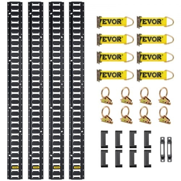 Track Tie-Down Rail Kit, 30PCS 8FT E-tracks Set innehåller 4 stålskenor & 2 enkelspår & 8 O-ringar & 8 fästanordningar med D-ring & 8 ändlock, tillbeh