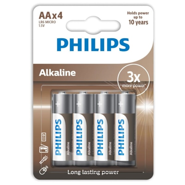 PHILIPS - ALKALISKA BATTERIER AA LR6 PACK 4