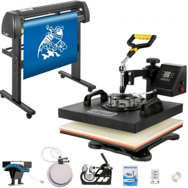 Machine de Presse Chaude 5 en 1 + Plotter de Découpe Traceur Coupe 720 mm, 38 x 38 cm Presse de Chaleur Pression de Coupe 10-500 g Kontr?le temperatur