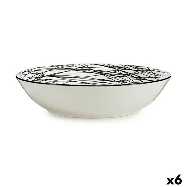 Deep Plate Stripes Svart Vit Ã 20 cm Porslin (6 enheter)