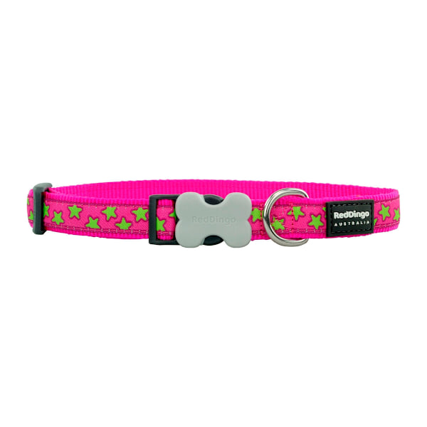 Hundhalsband Röd Dingo STYLE STARS LIME ON HOT PINK 15 mm x 24-36 cm