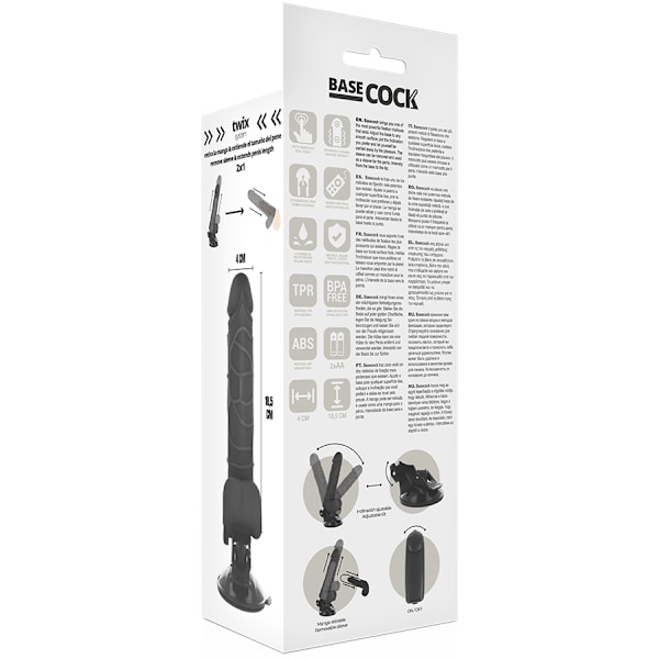 BASECOCK - REALISTISK VIBRATOR FJÄRRKONTROLL SVART 18,5 CM