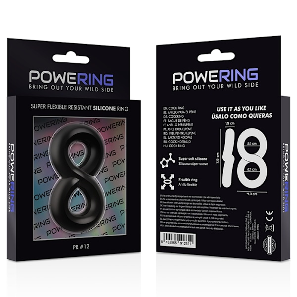 POWER - SUPER FLEXIBEL OCH RESISTENT PENIS OCH TESTIKEL RING PR12 SVART