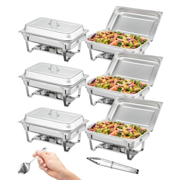 Chafing Dish Buffet Set, 8 Qt 6 Pack, Rostfri Chafer med 6 fullstora kastruller, rektangel Catering Warmer Server med lock Vattenpanna Vikbart stativ