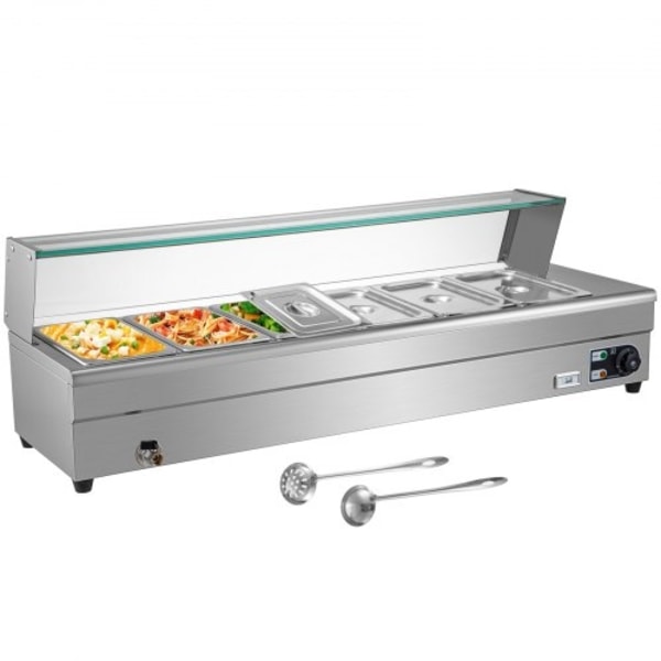 Bain Marie matvärmare 6-panna, kommersiellt ångbord 1500 W Steam-bord Nysskydd 6-tums djup, elektrisk Bain Marie-bordsskiva i rostfritt stål kommersie