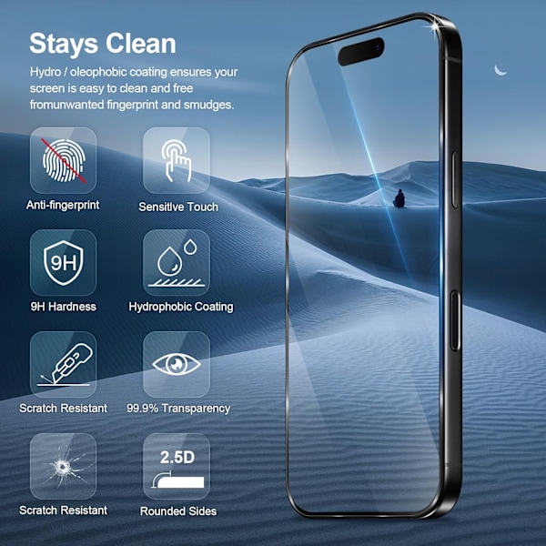 iPhone 16 Pro Tempered Glass Näyttösuoja Premium 1-pakkaus läpinäkyvä