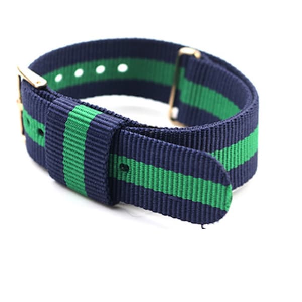 Nato-rannekello naisille 18 mm kullansolki sininen vihreä 18 mm