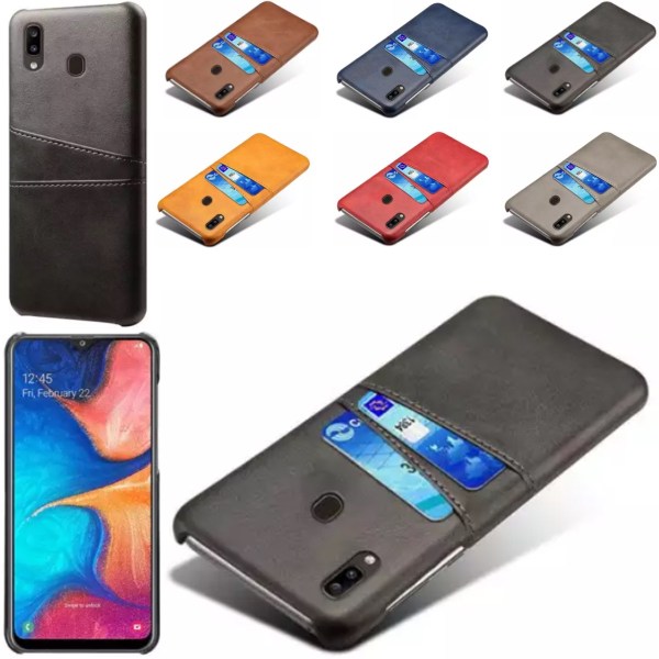 Samsung Galaxy A20e etui cover beskyttelse læder kort vis amex - Sort A20e