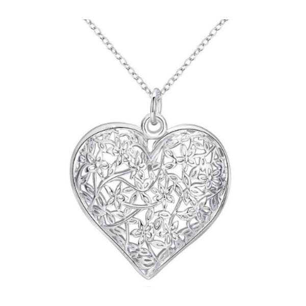 Halsband, silverfärgat hjärta med kedja gåva julklapp present Silver