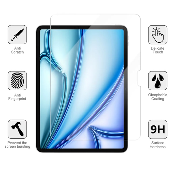 iPad Air 11 tommer M2 Skærmbeskytter Hærdet Glas 9H gennemsigtig  
