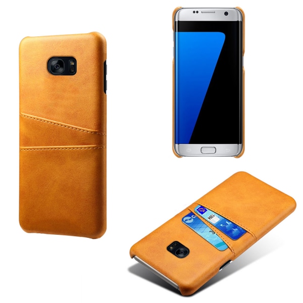 Samsung S7 edge skydd skal fodral skinn åt kort visa mastercard: Ljusbrun / beige Samsung Galaxy S7 Edge