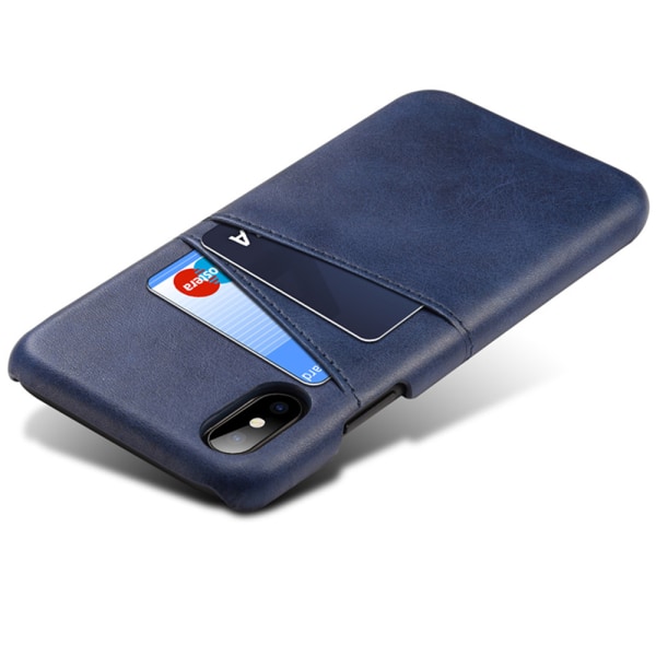 Iphone X / XS beskyttelsescover etui læder læderkort visa mastercard - Blå iPhone X/XS