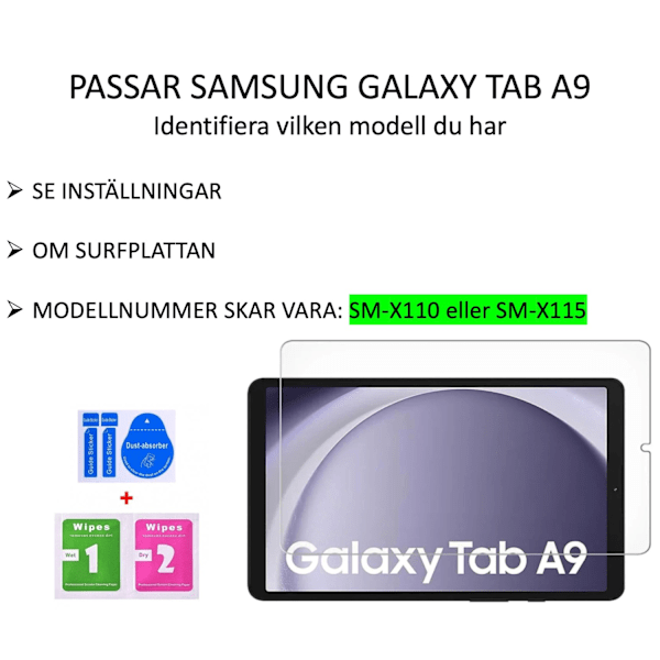 Samsung Galaxy Tab A9 -näytönsuoja karkaistu lasi 9H läpinäkyvä  