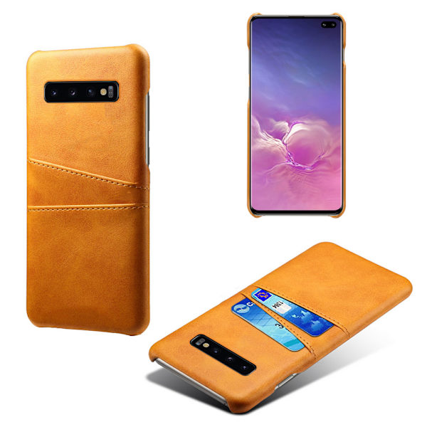 Samsung S10+ skydd skal fodral skinn kort visa amex mastercard - Ljusbrun / beige Samsung Galaxy S10+