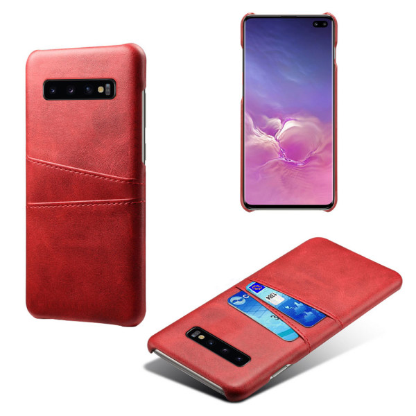 Samsung S10+ skydd skal fodral skinn kort visa amex mastercard - Röd Samsung Galaxy S10+