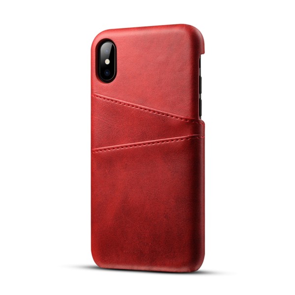 Iphone XS Max beskyttelsescover etui læder læder kort vis amex - Rød iPhone XS Max