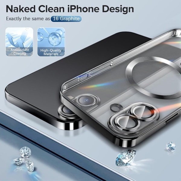 Iphone 16/15/14/13 skal mobilskal MagSafe - Transparent/Svart Iphone 16 Pro Max