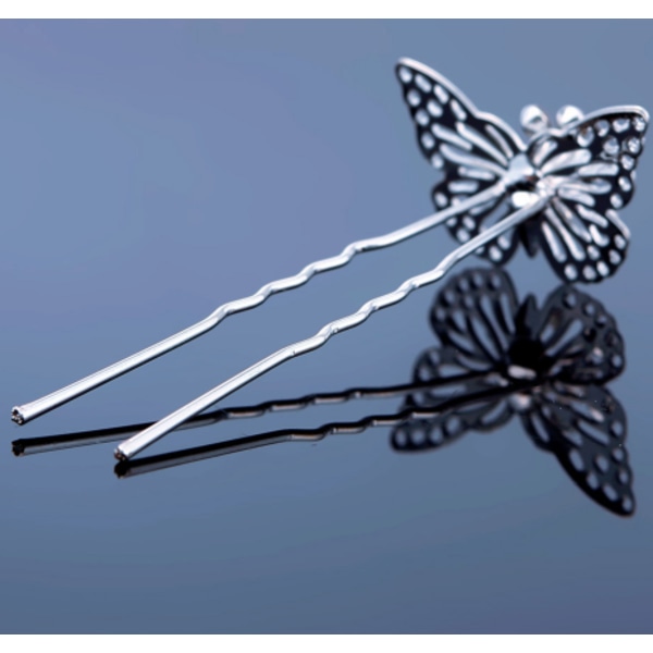 Hår nål med dekorativ fjäril, silverfärgad med stenar 2 st silver