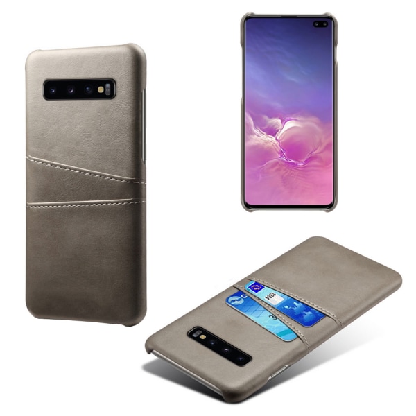 Samsung S10+ skydd skal fodral skinn kort visa amex mastercard - Grå Samsung Galaxy S10+