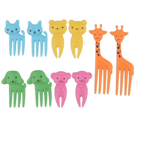 10 pack minigafflar plockemat barnbestick barn äta gaffel djur många färger