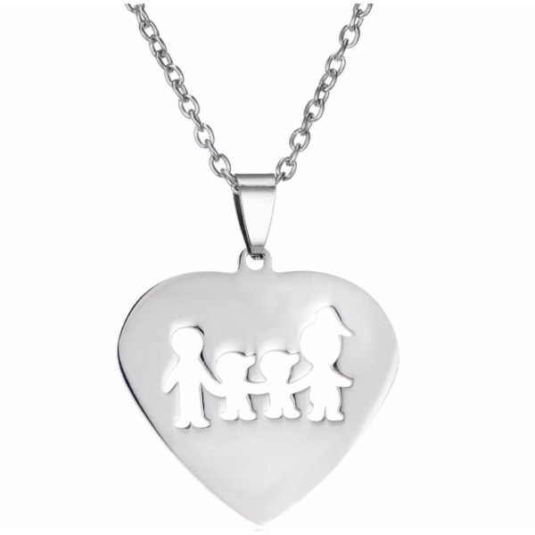 Halsband med berlock hjärta med familj smycke 2 söner silver