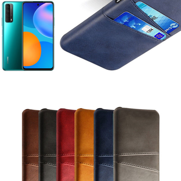 Huawei P smart 2021 cover etui beskyttelse læder kort vis - Sort P smart 2021
