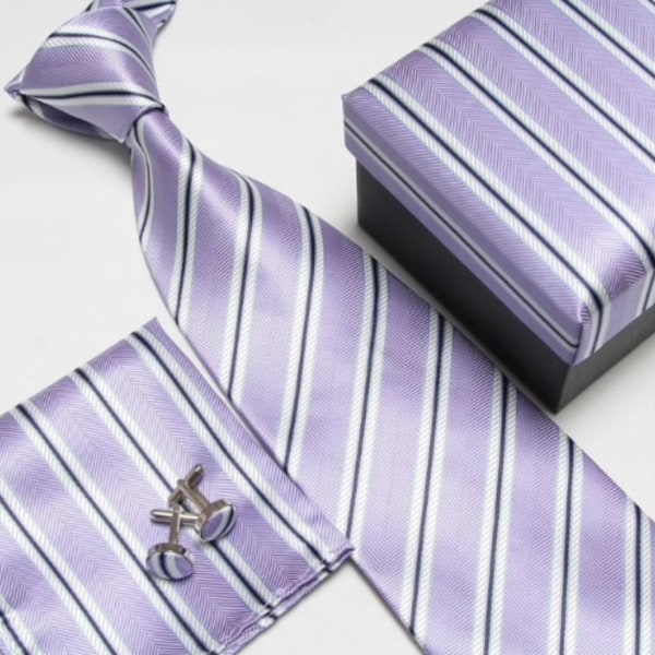 Paket med slips, manchetknappar coh brösnäsduk Lila / vit