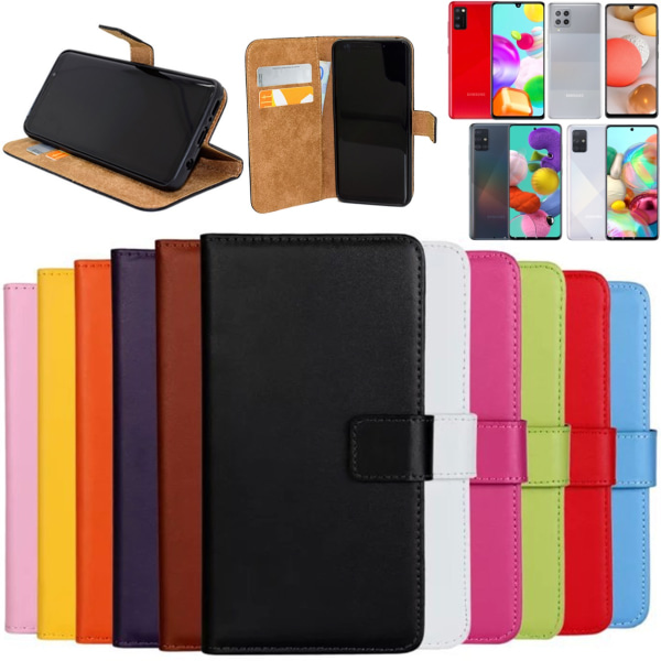 Samsung Galaxy A41/A42/A51/A71 plånbok skal fodral skydd skinn - Orange A71