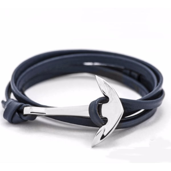 Armband blått skinnband med silvrigt ankare unisex dam herr smycke Blå
