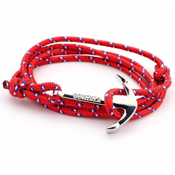 Herrarmband, band med ankare unisex smycke armband rött Röd / vit / blå