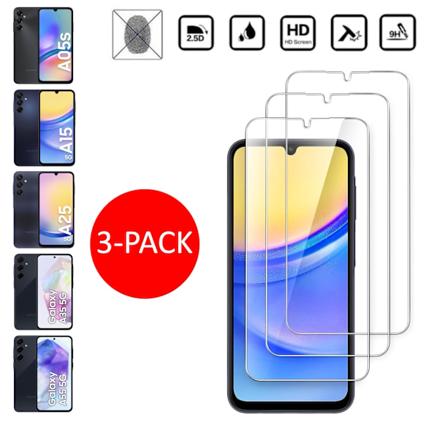 3-pack Samsung Galaxy A05s/A15/A25/A35/A55 skärmskydd Premium - Samsung A05s