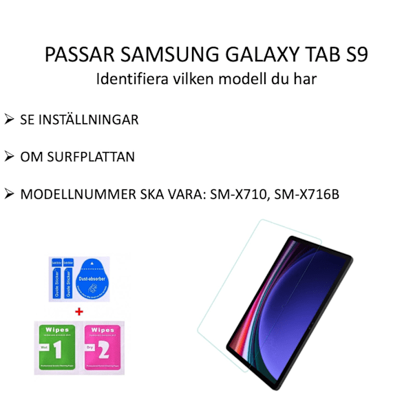 Samsung Galaxy Tab S9 skærmbeskytter hærdet glas 9H gennemsigtig  